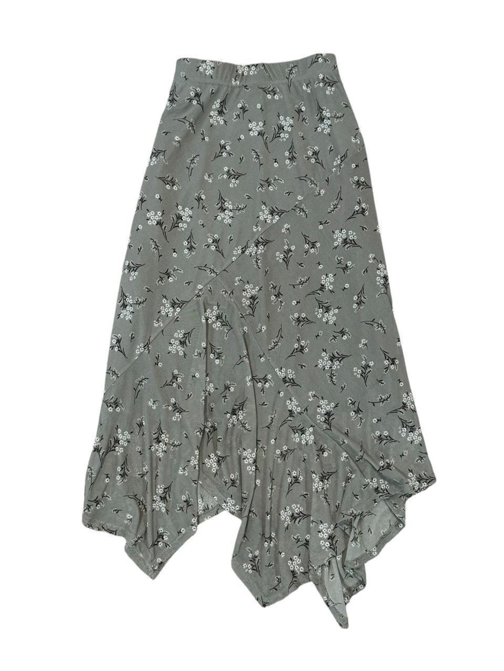Y2K Ember Floral Asymmetrical Skirt in Sage Green